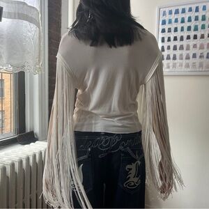 Ann Demeulemeester White Fringe Sleeve Blouse